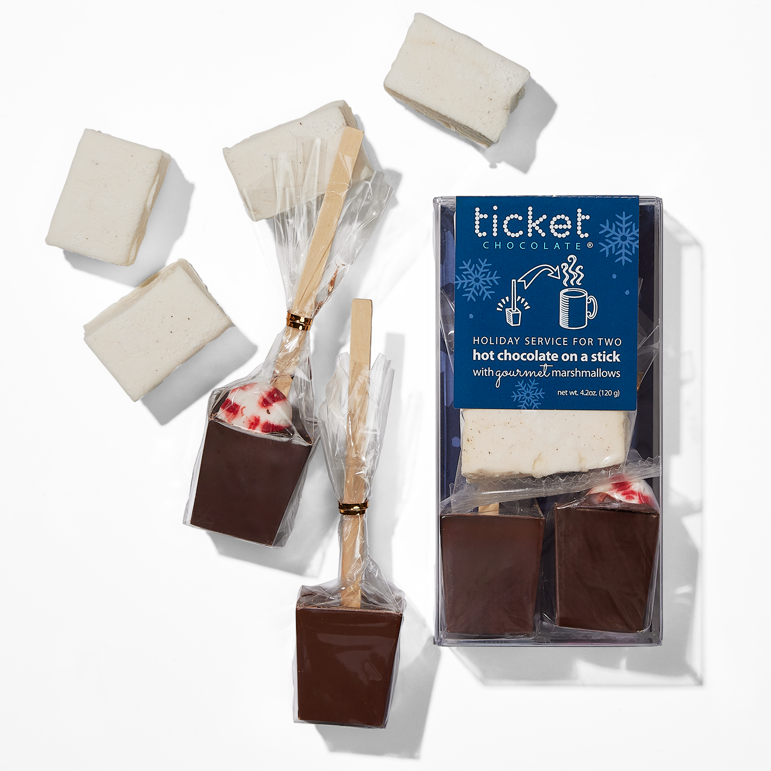Ticket Chocolate, Holiday Hot Chocolates On A Stick with Marshmallows