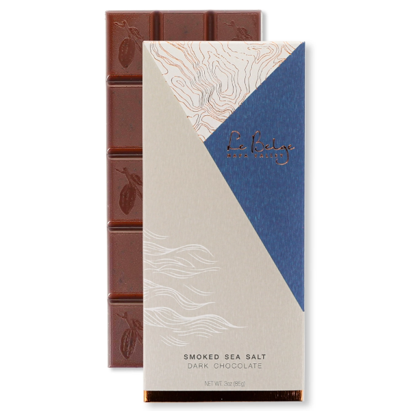 Le Belge Chocolatier, Smoked Sea Salt & Cacao Nib 72% Dark Chocolate Bar