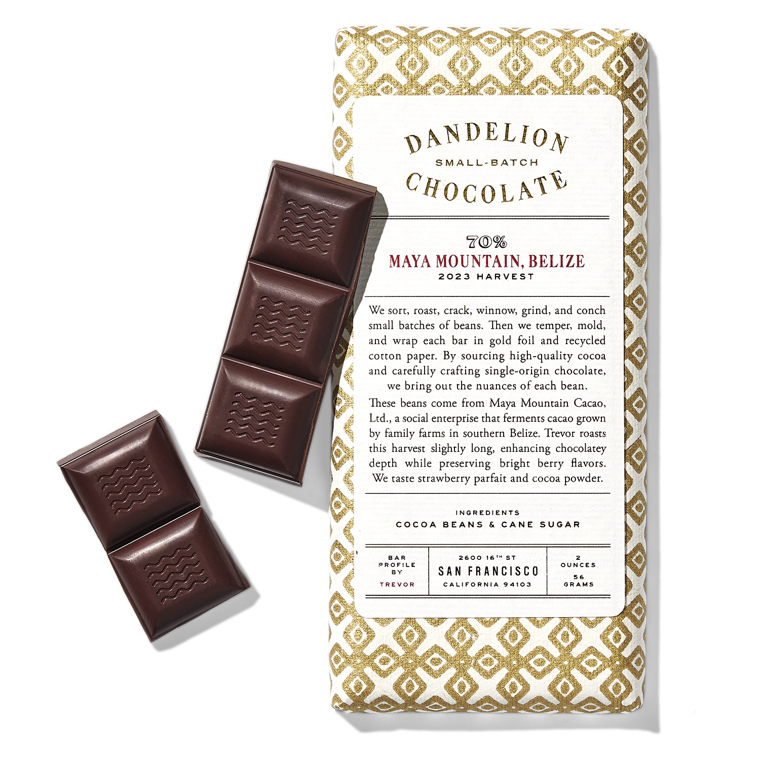 Dandelion Chocolate, Maya Mountain Belize 70% Dark Chocolate Bar