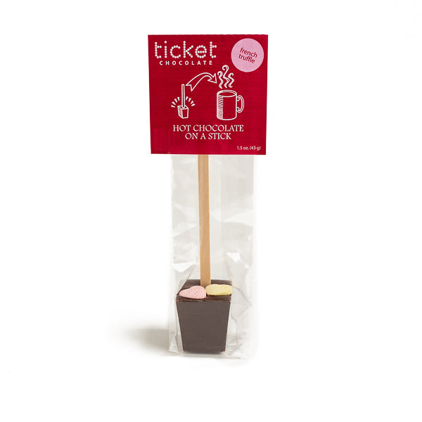 Ticket Chocolate, Hot Chocolate on a Stick with Candy Hearts