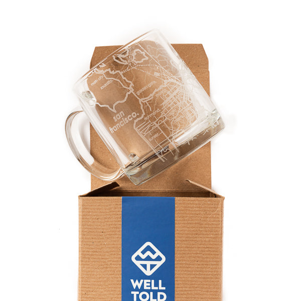 Well Told Design, Map of San Francisco & Oakland Glass Mug