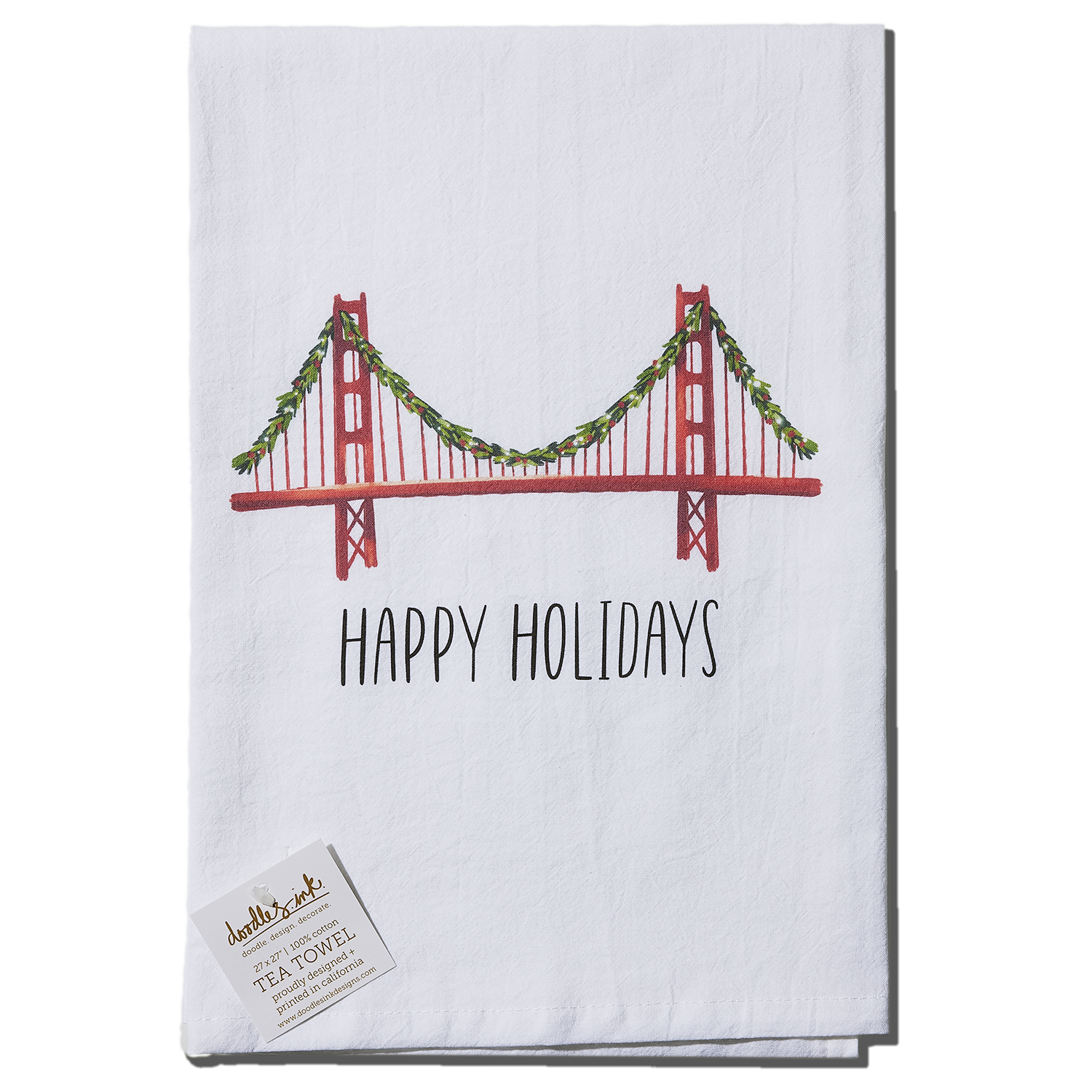 doodles.ink. Golden Gate Bridge Garland Holiday Tea Towel