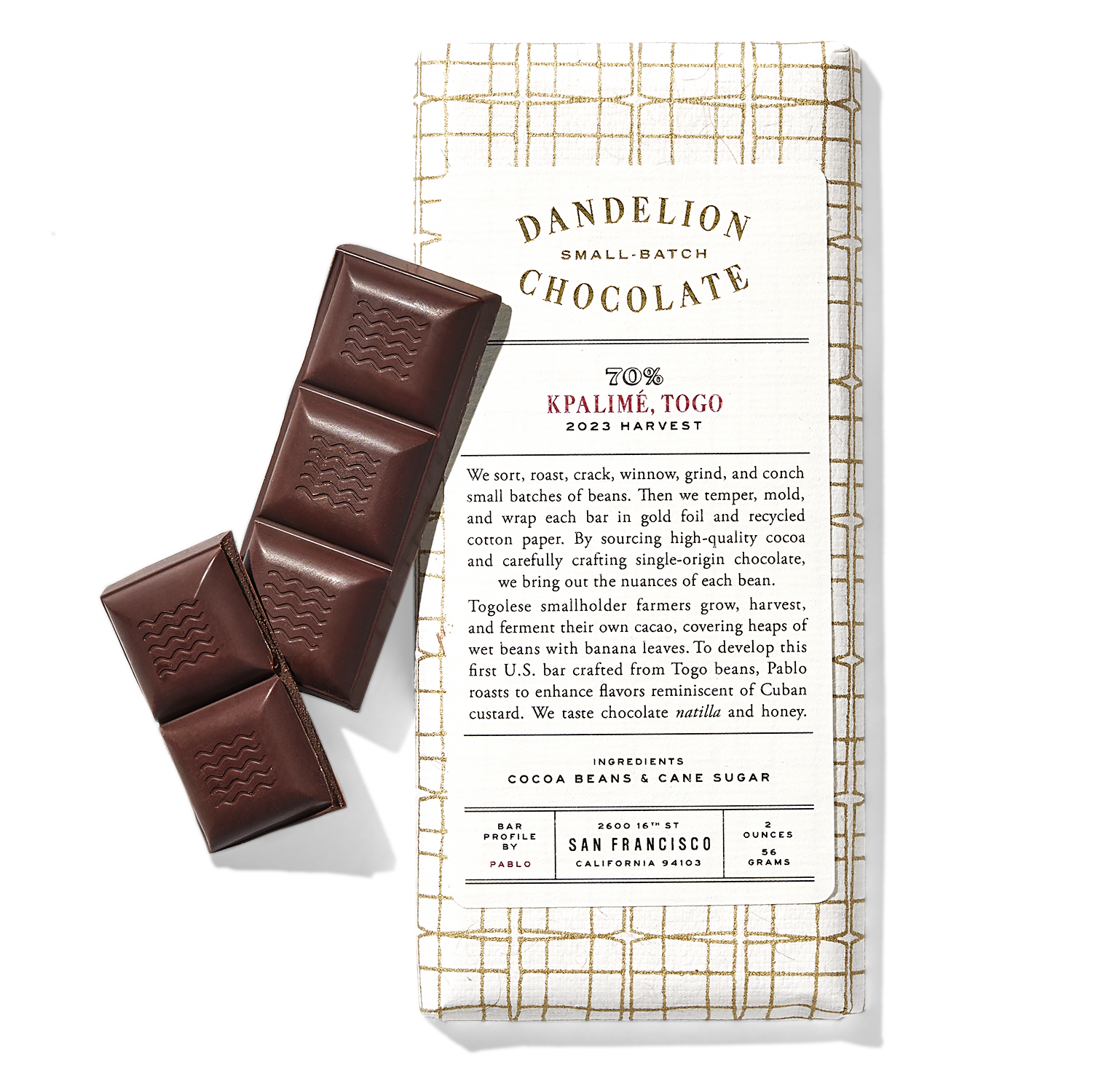 Dandelion Chocolate, Kpalimé, Togo 70% Dark Chocolate Bar