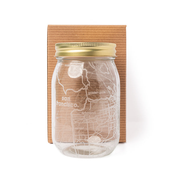 Well Told Design, Map of SF and Oakland Mason Jar